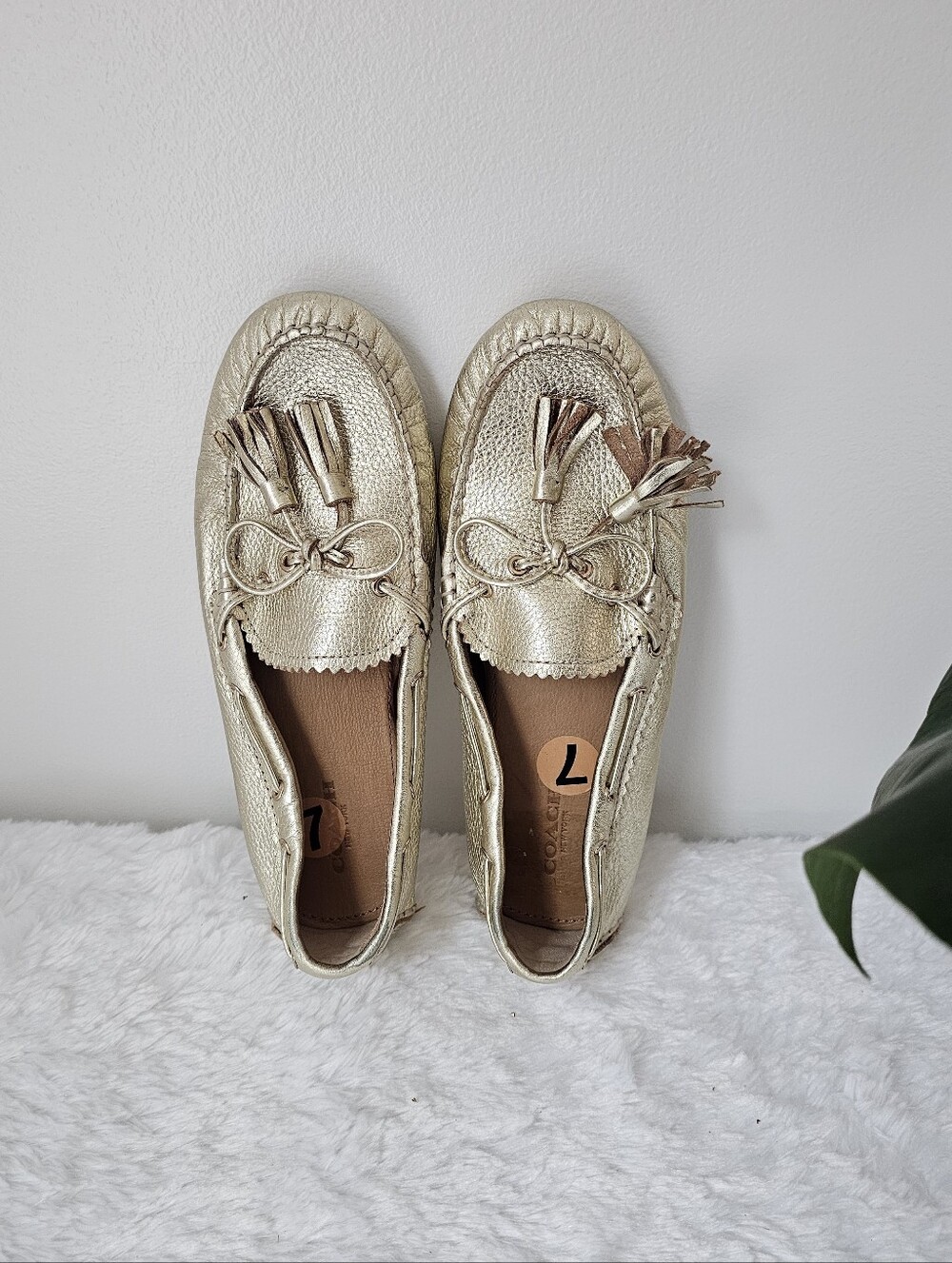 COACH Metallic Gold Tassel Loafers - Women